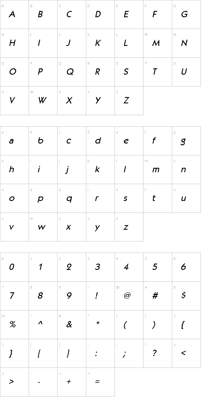 Character Map Kabob Italic Font