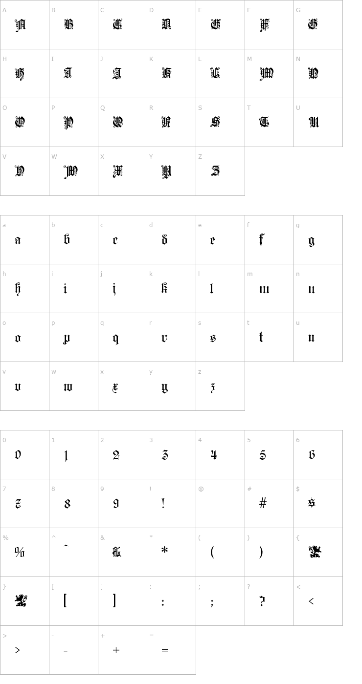 Character Map Kaiserzeit Gotisch Font