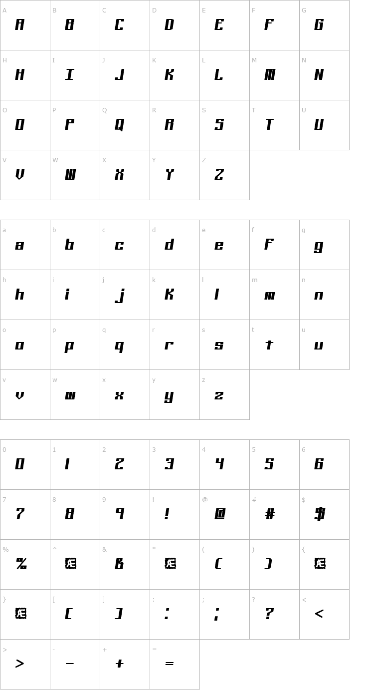 Character Map Kaliber Solid BRK Font