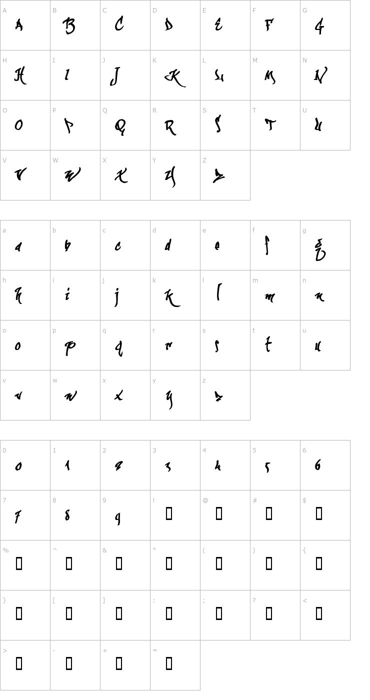 Character Map kaliGraff Font