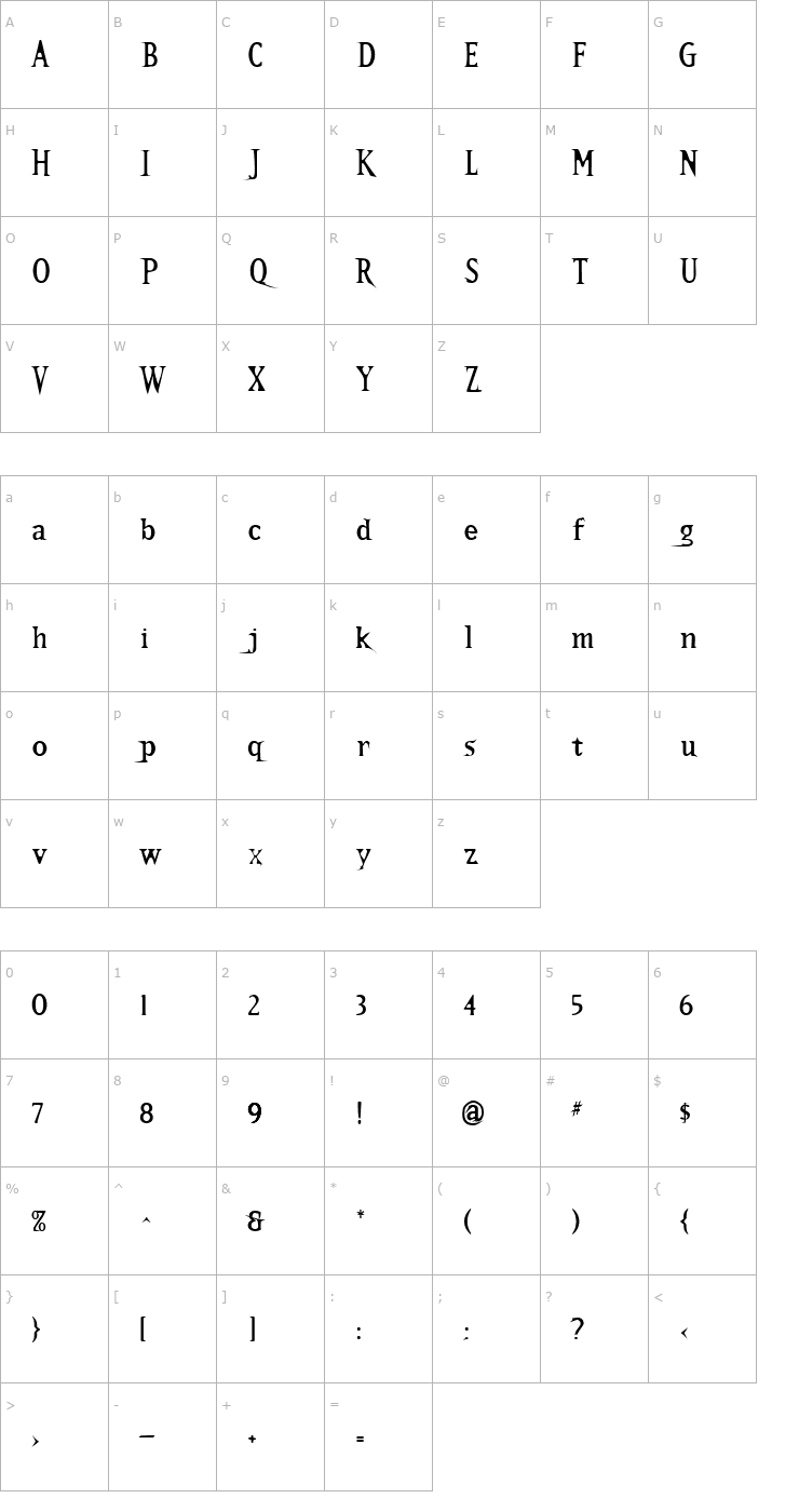 Character Map Kallamar Stout Font