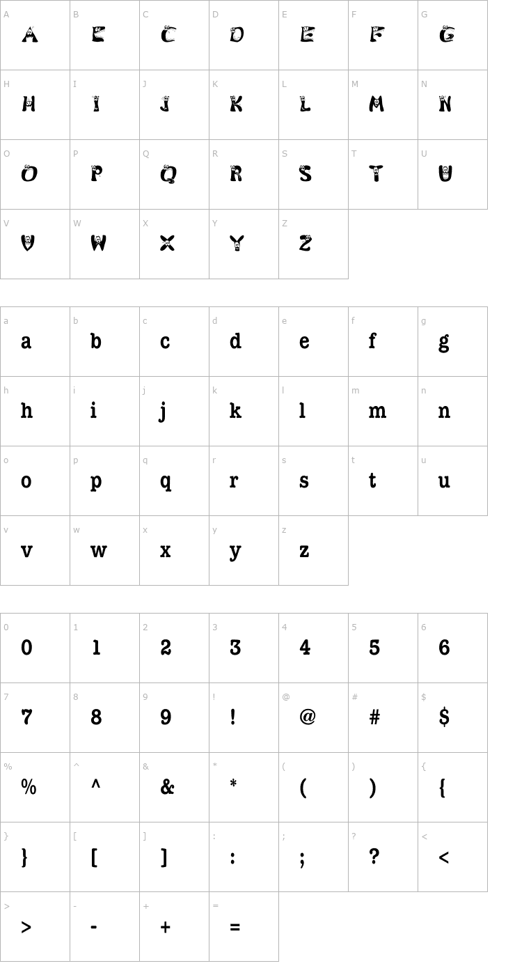 Character Map KAMonster Font