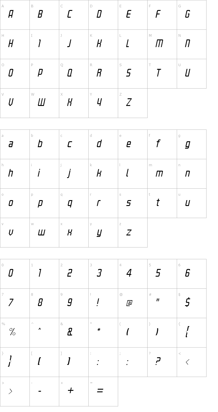 Character Map Kanal-LightItalic Font