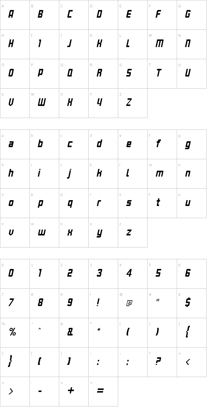 Character Map Kanal-NormalItalic Font