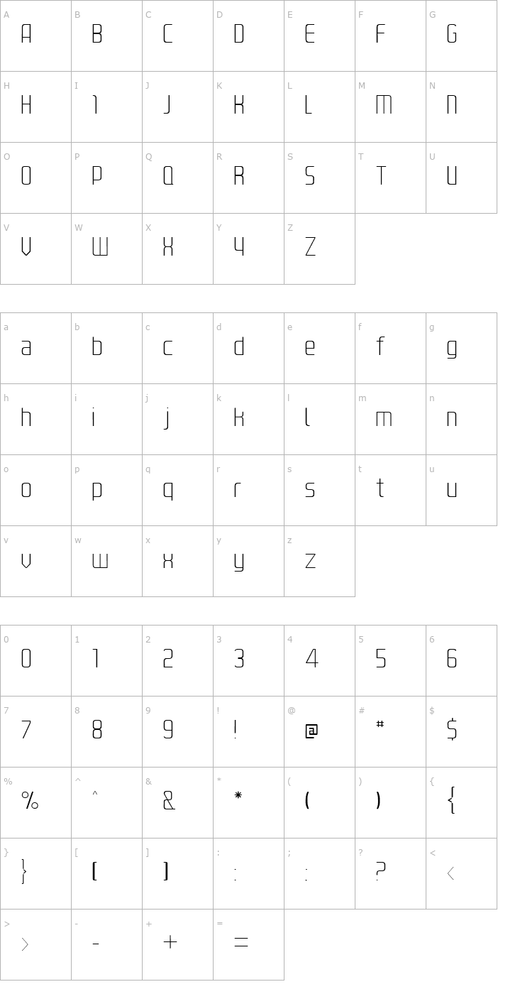 Character Map Kanal-UltraLight Font