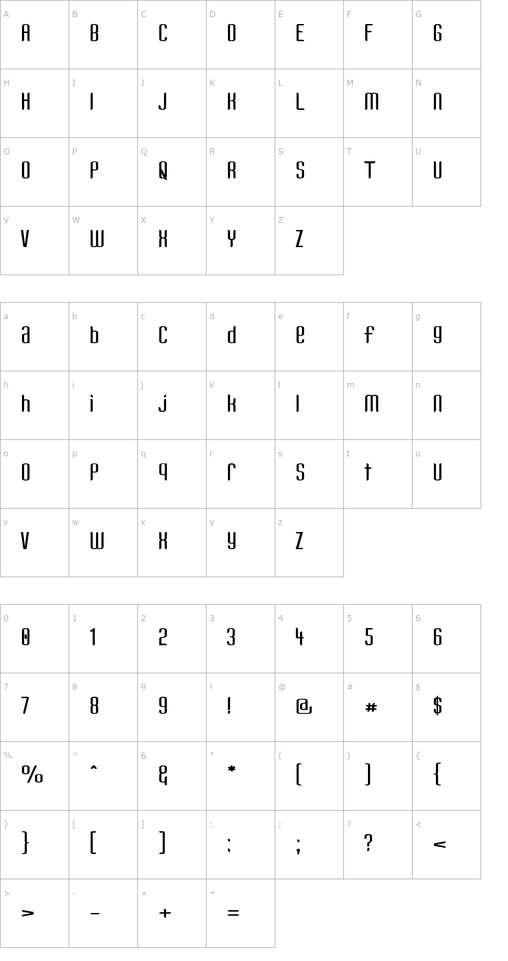 Character Map Kandide Unicase Wide Font