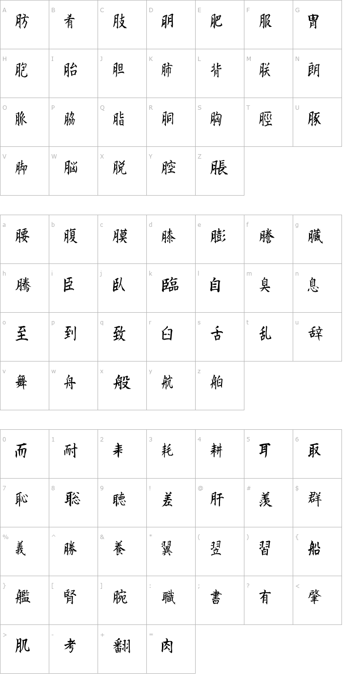 Character Map Kanji I Font