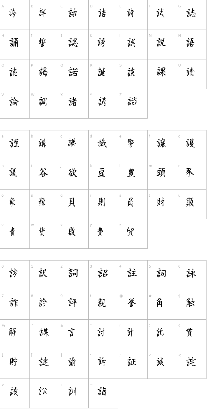 Character Map Kanji J Font