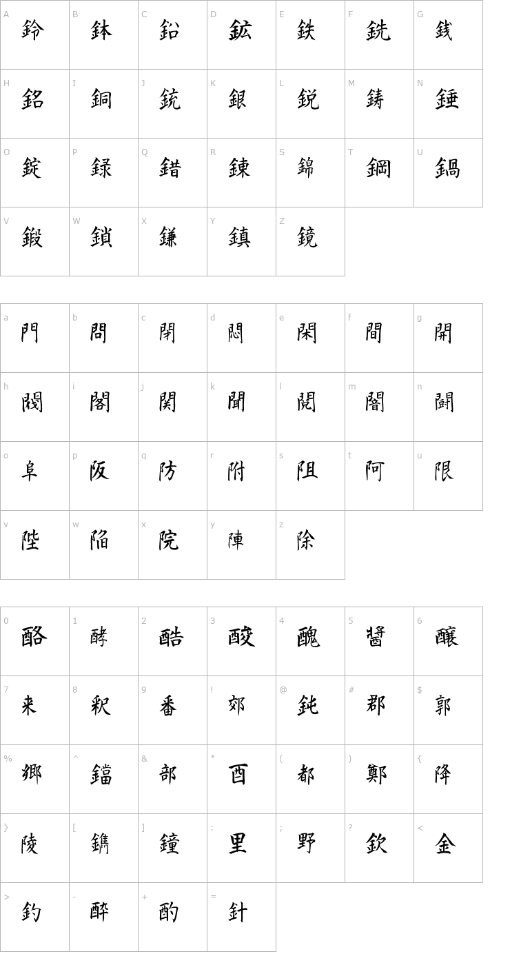 Character Map Kanji K Font