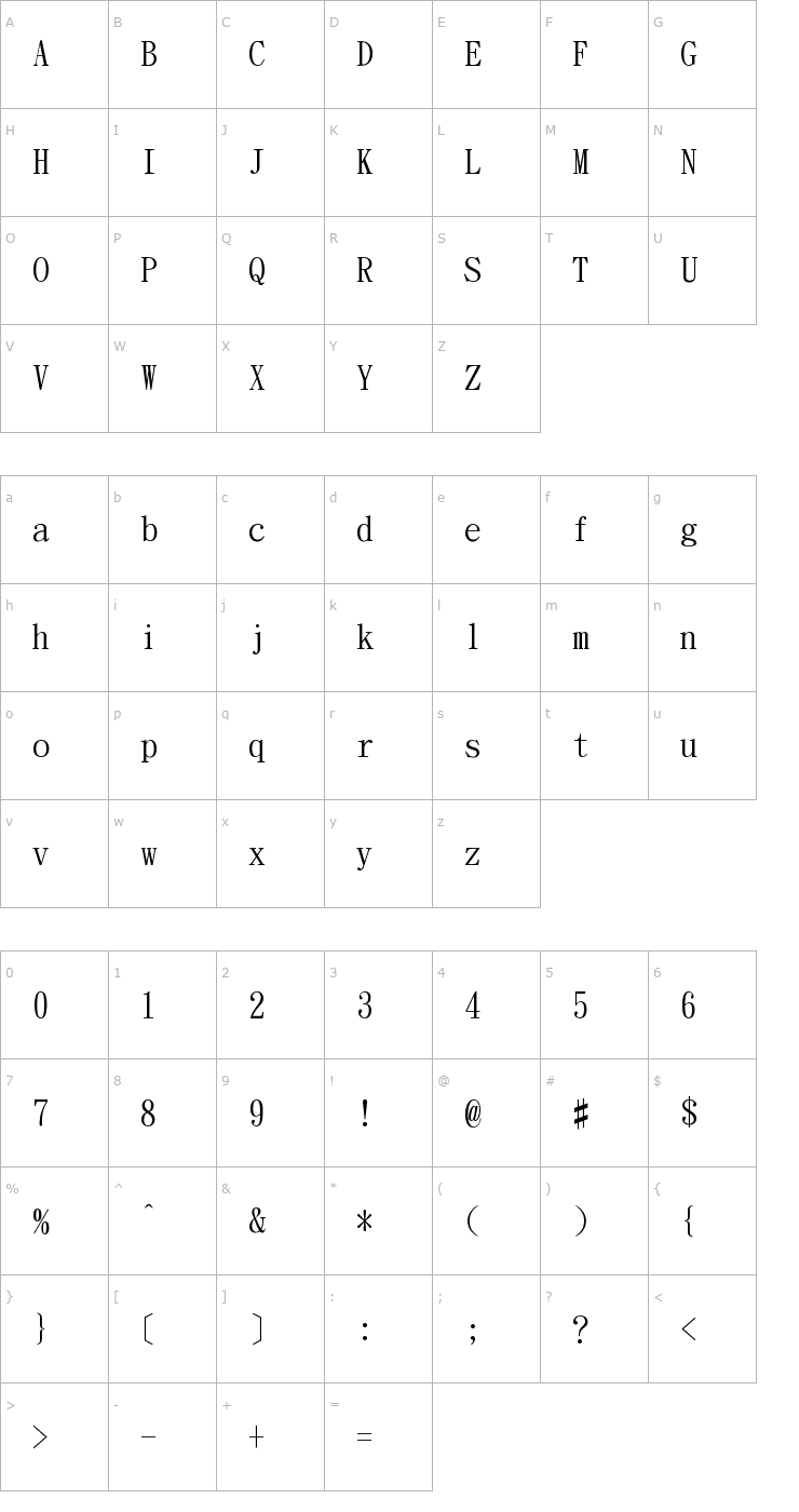 Character Map KanTingLiu Font