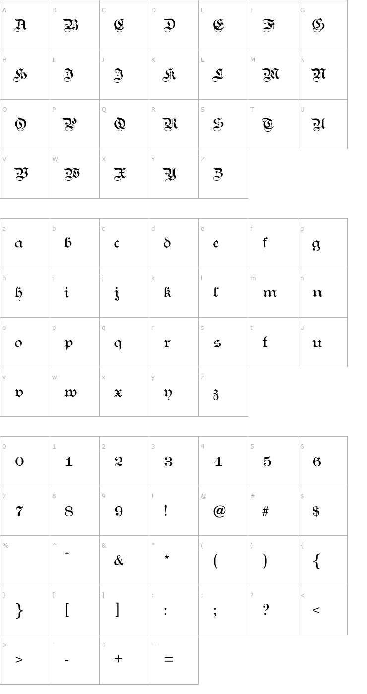 Character Map KanzleiLight-Normal Font