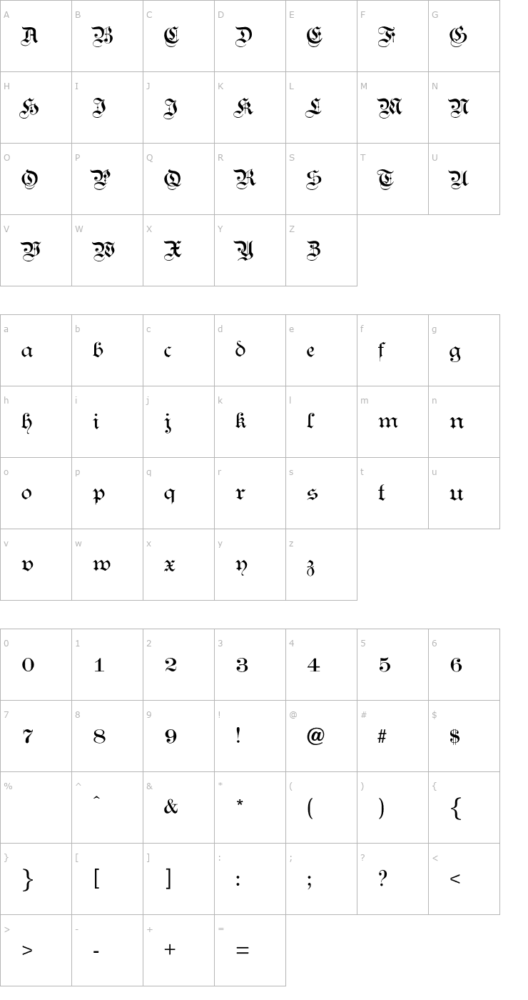 Character Map KanzleiLight-Normal OTF Font