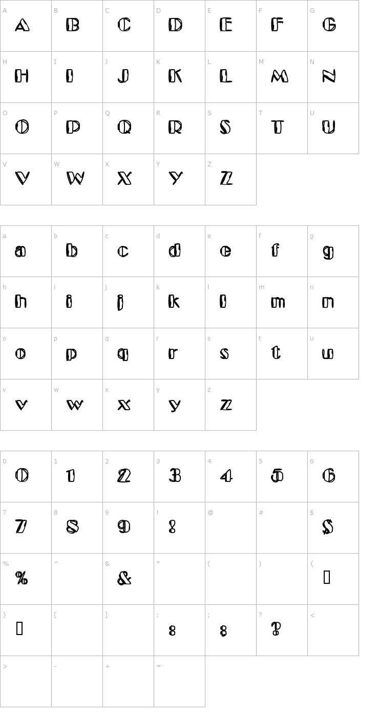 Character Map Kaptain Toupe Font