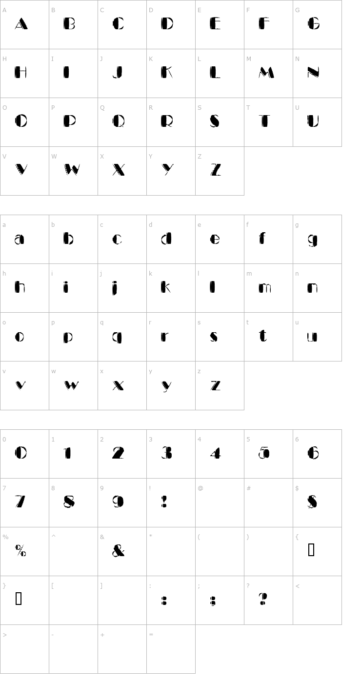 Character Map Kaptin Tribble Wound Font
