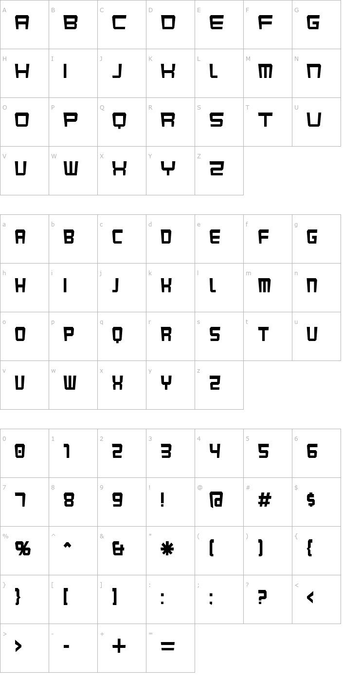 Character Map Karnivore Kluster Font
