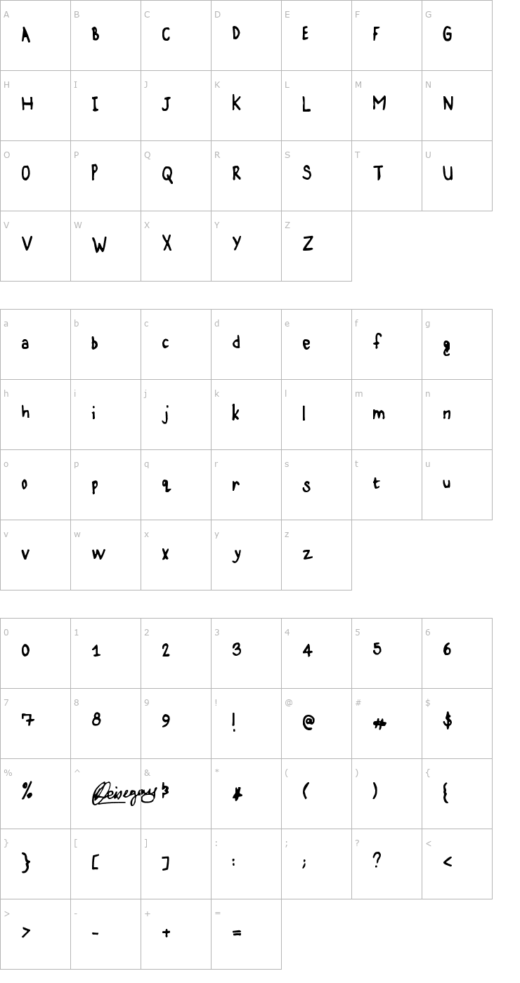 Character Map Karz 001 Font