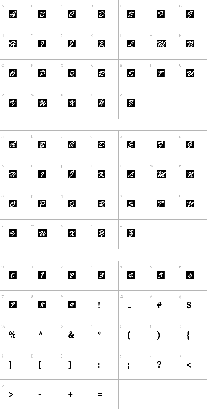 Character Map KASnakeNite Font
