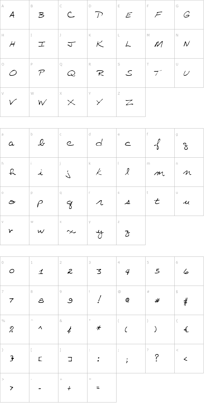 Character Map KaspersHand Regular Font
