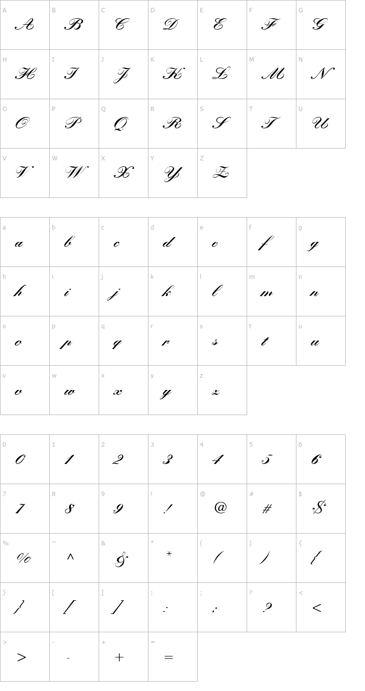 Character Map Kastler Bold Italic Font