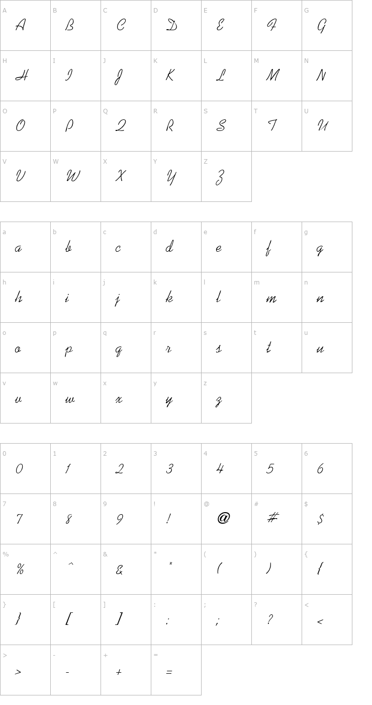 Character Map Kaufmann Script Regular Font