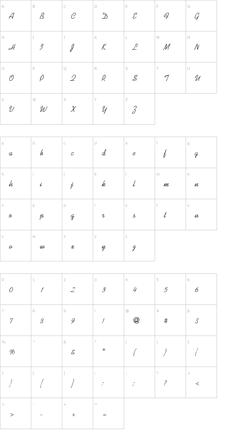 Character Map Kaufmann-Thin Font