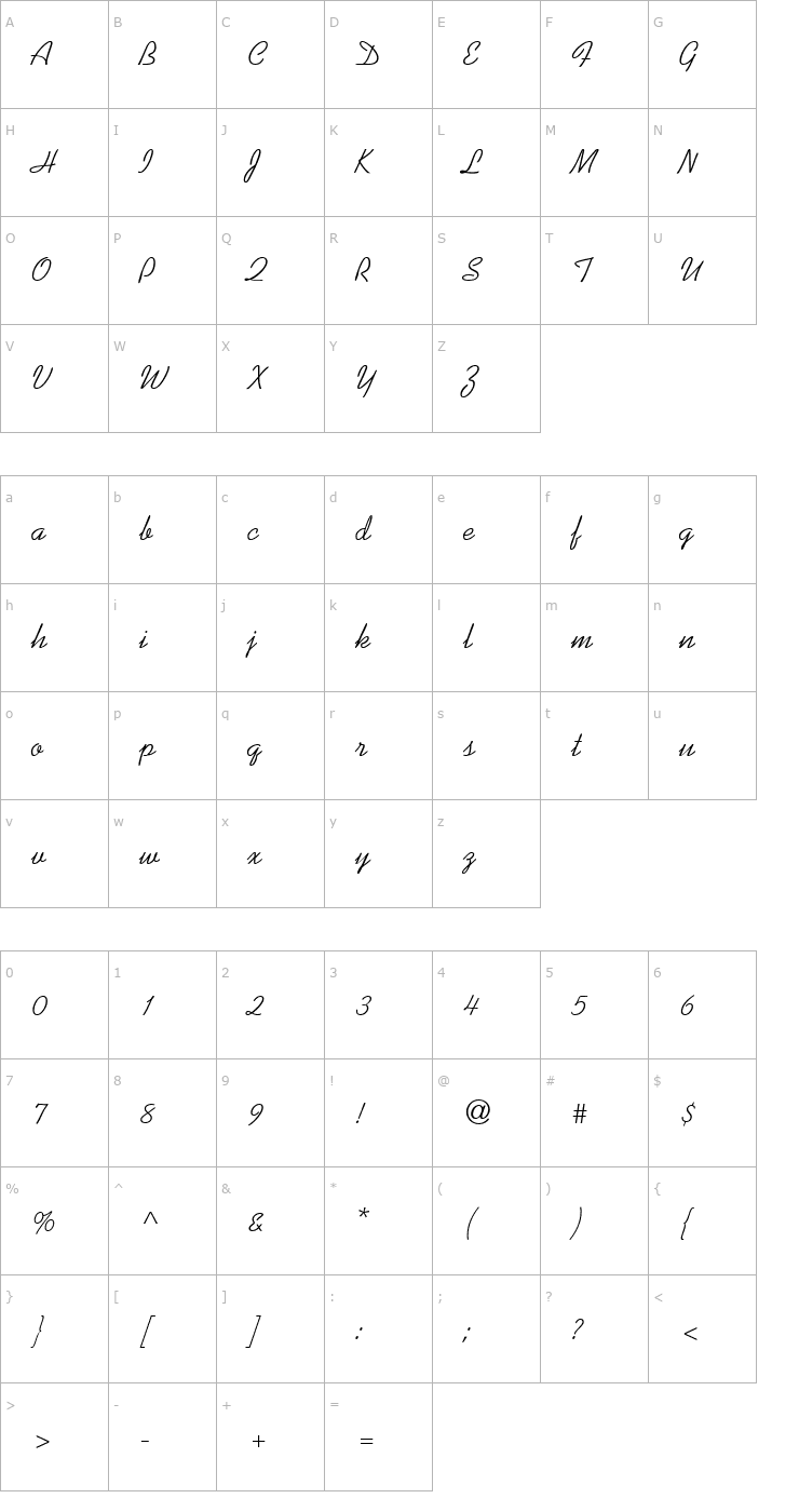 Character Map KaufmannRoman Font