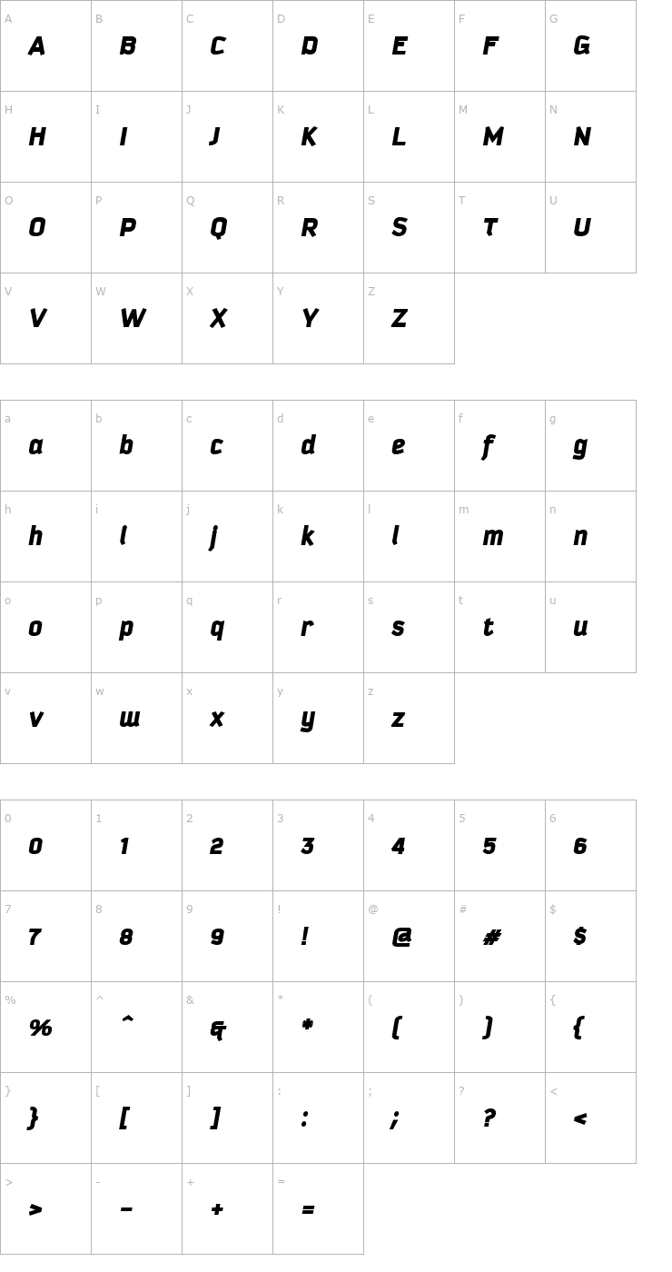 Character Map Kautiva Black Italic Font