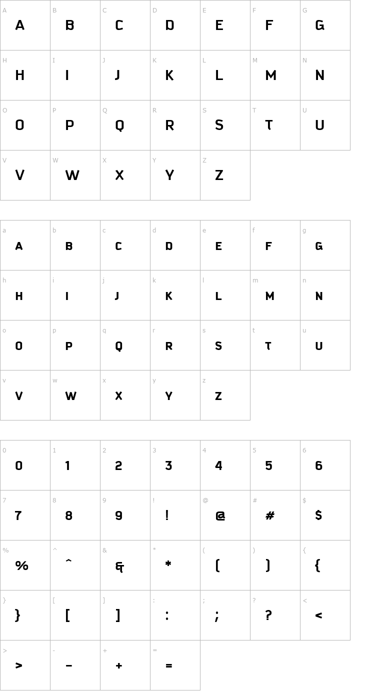 Character Map Kautiva Caps Bold Font