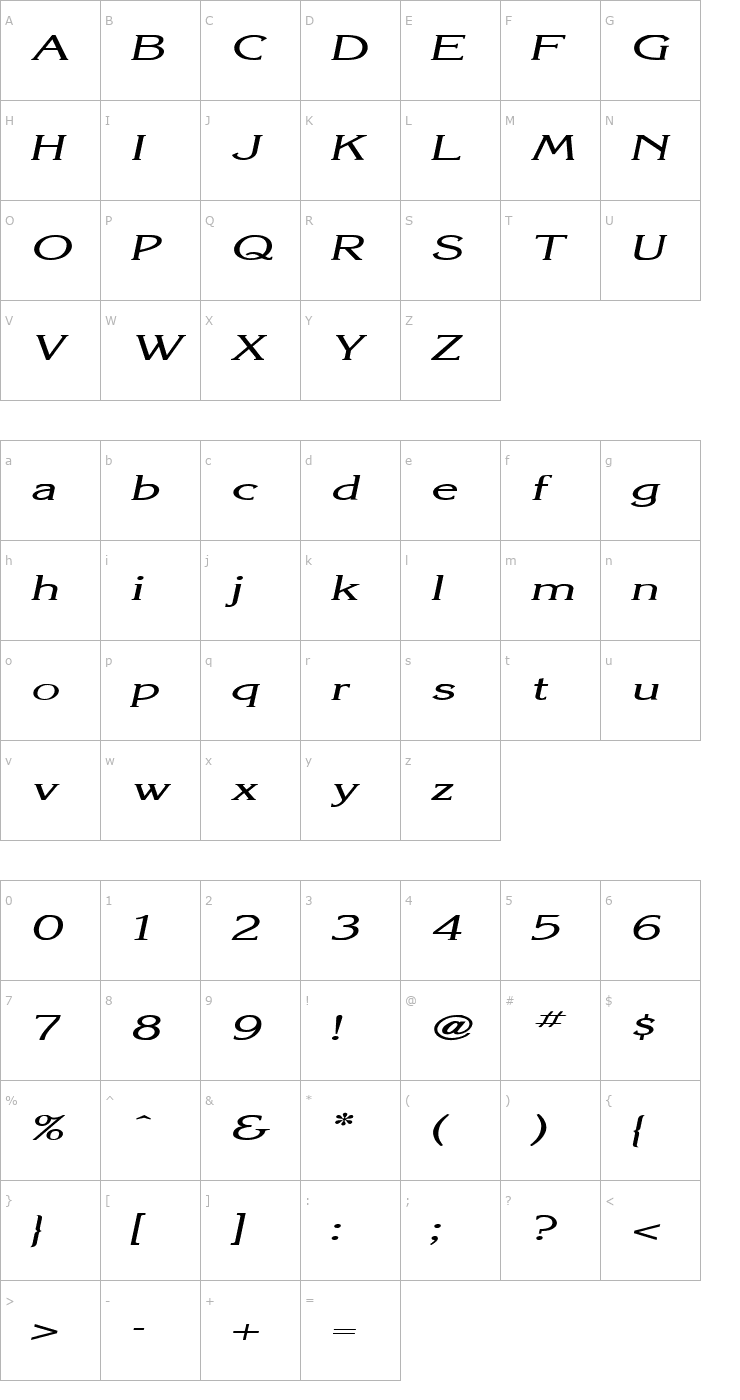 Character Map Keira Extended Italic Font