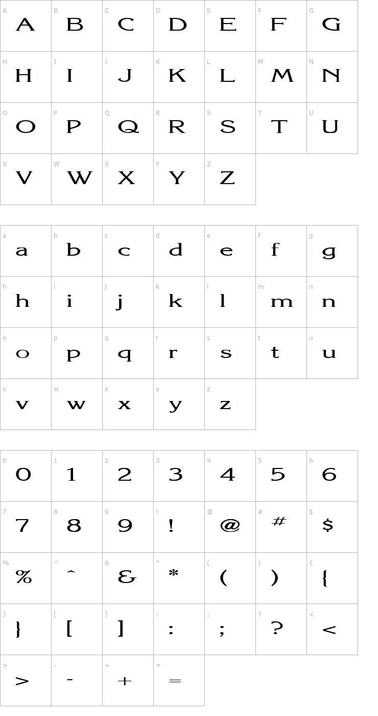 Character Map Keira Extended Normal Font