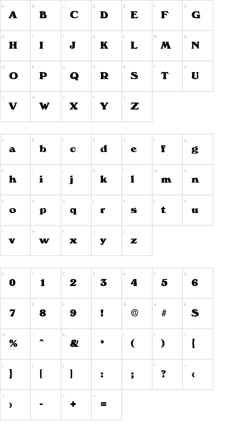 Character Map KellyBecker-Heavy Font