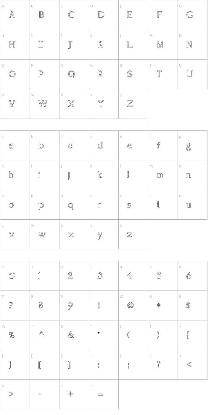 Character Map Ken Hollow Font