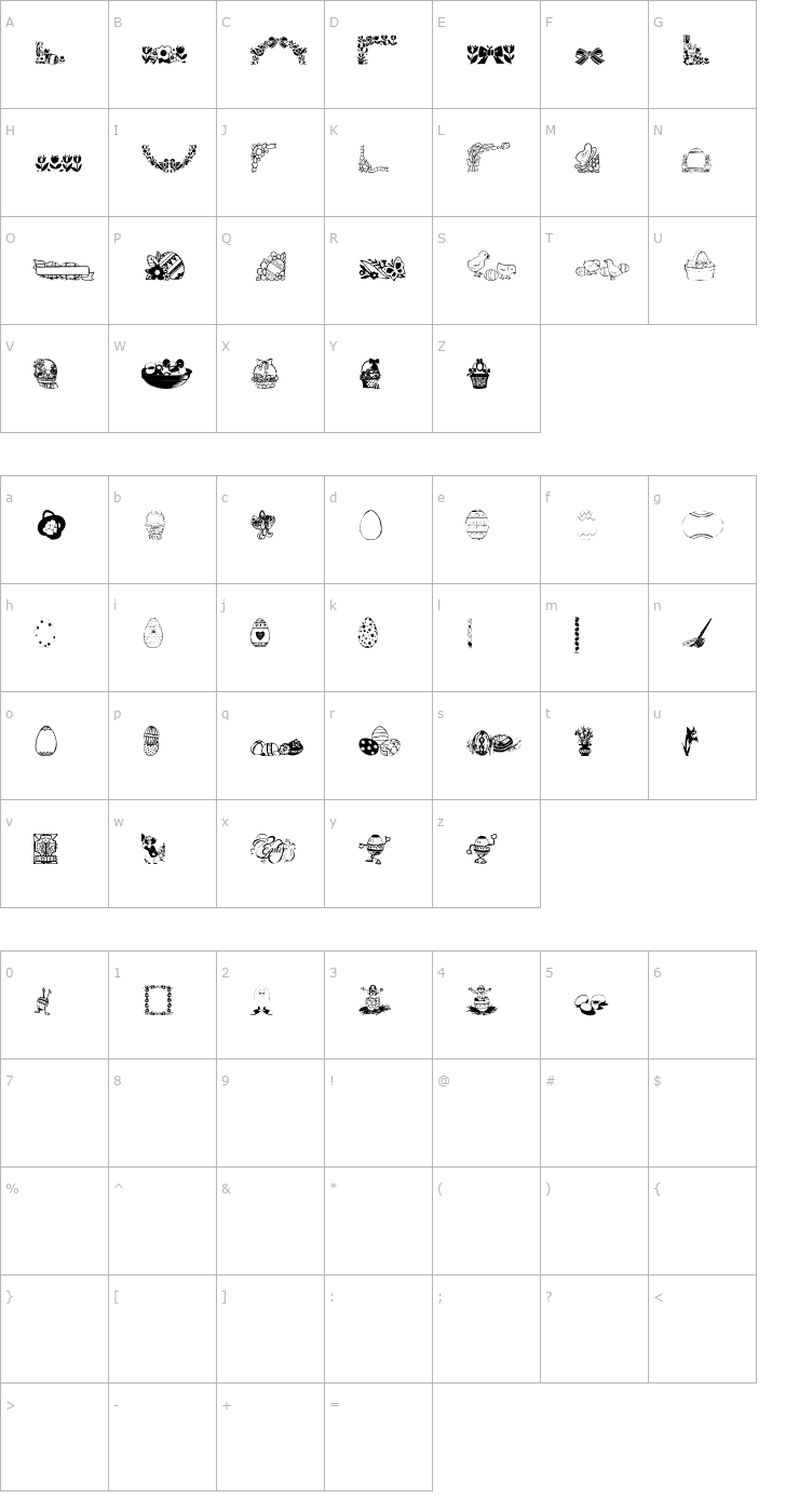 Character Map KenderEaster2 Font