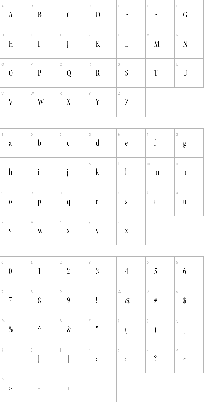 Character Map KeplerStd-CnDisp Font