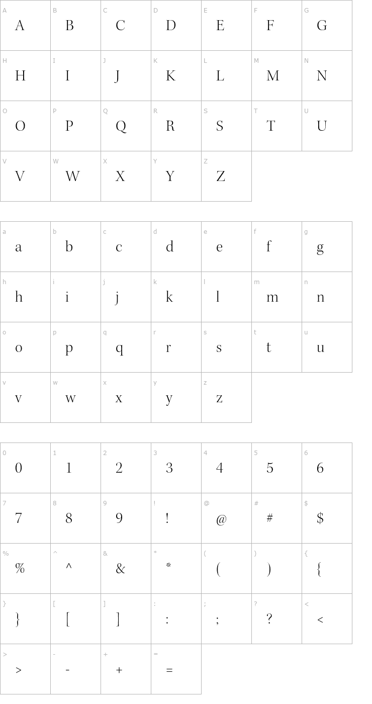 Character Map KeplerStd-LightDisp Font