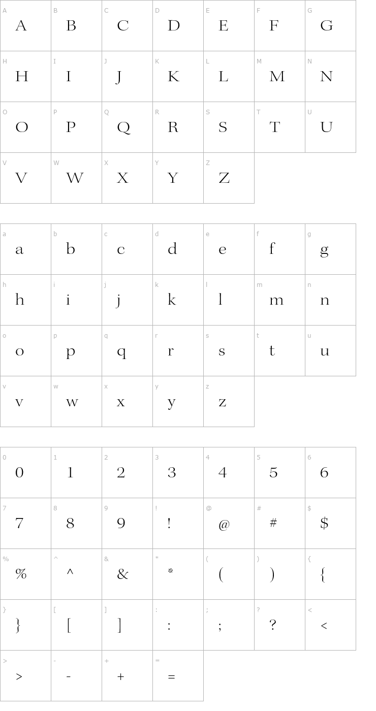 Character Map KeplerStd-LightExtDisp Font