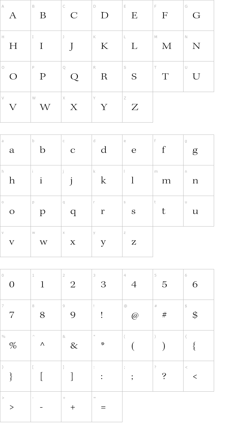 Character Map KeplerStd-LightExtSubh Font