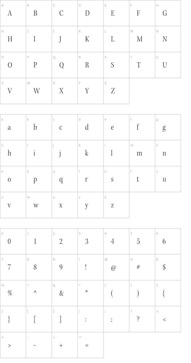 Character Map KeplerStd-LightScnDisp Font