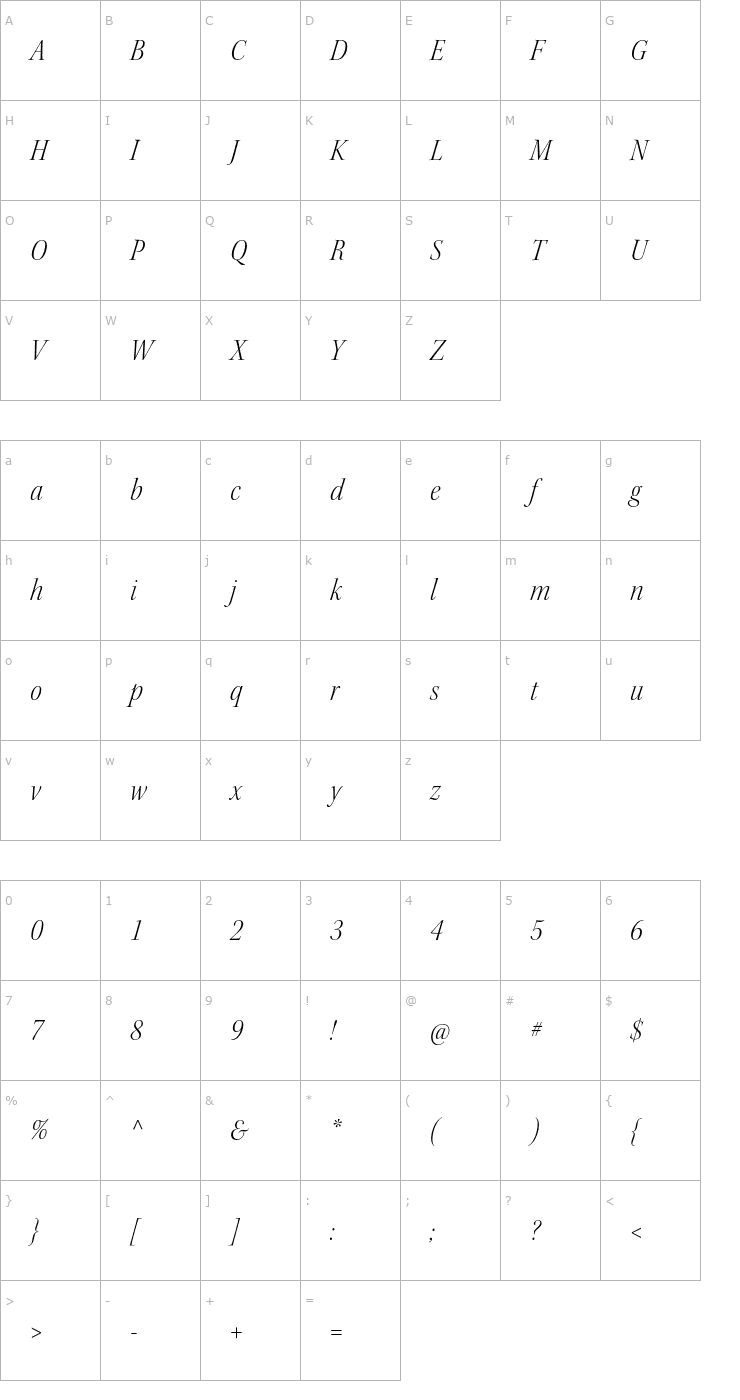 Character Map KeplerStd-LightScnItDisp Font