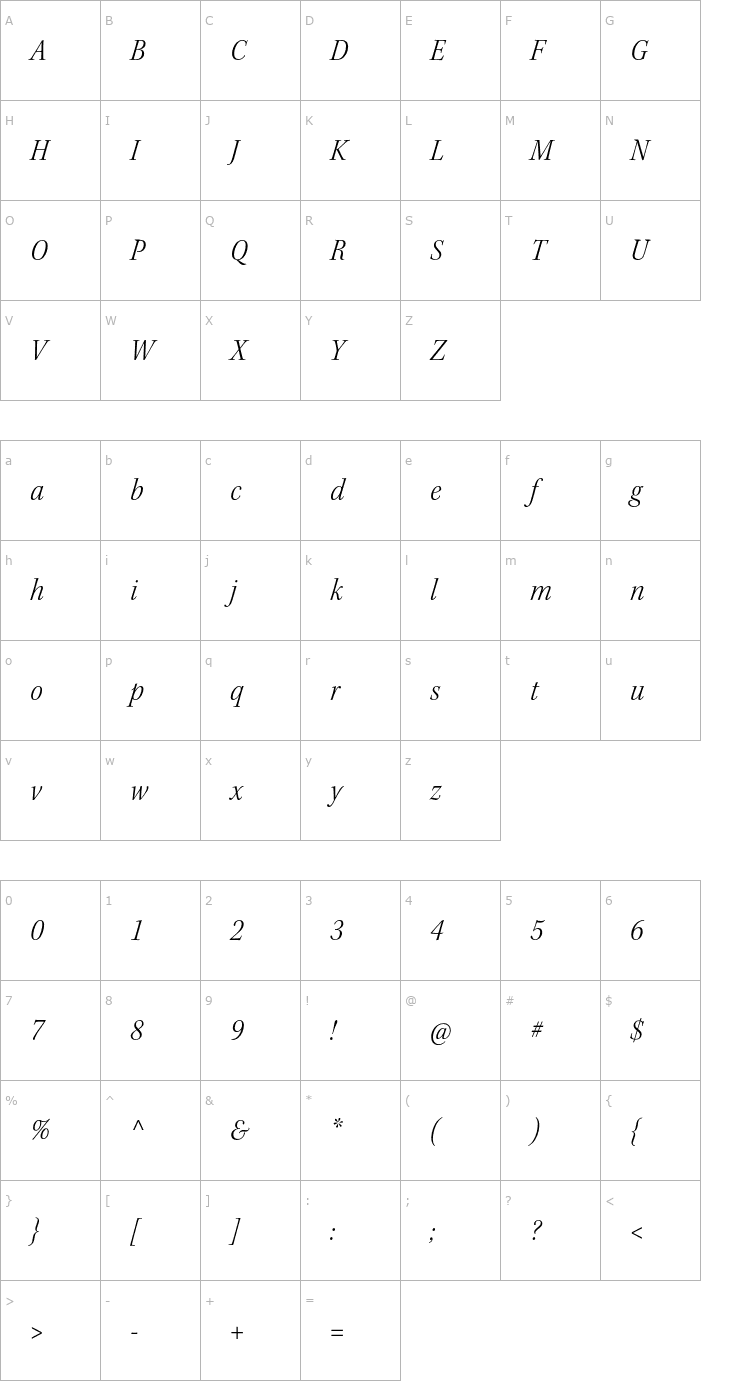Character Map KeplerStd-LightScnItSubh Font