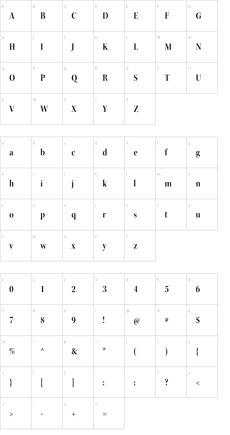 Character Map KeplerStd-SemiboldScnDisp Font