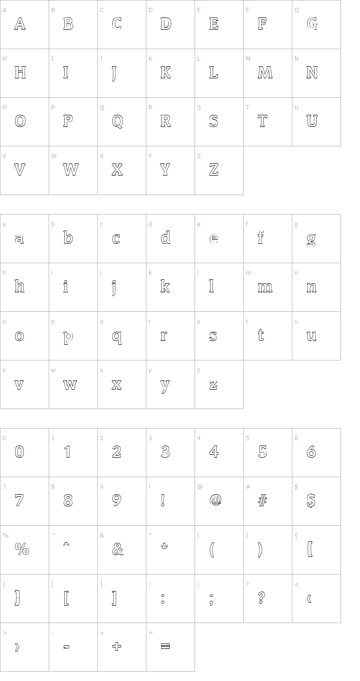 Character Map KevinBeckerOutline-Bold Font