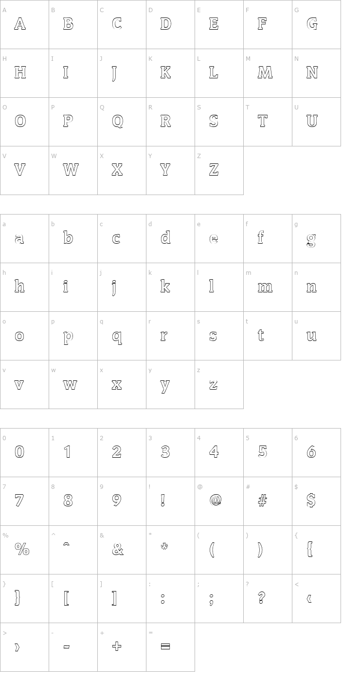 Character Map KevinBeckerOutline-ExtraBold-Regular Font