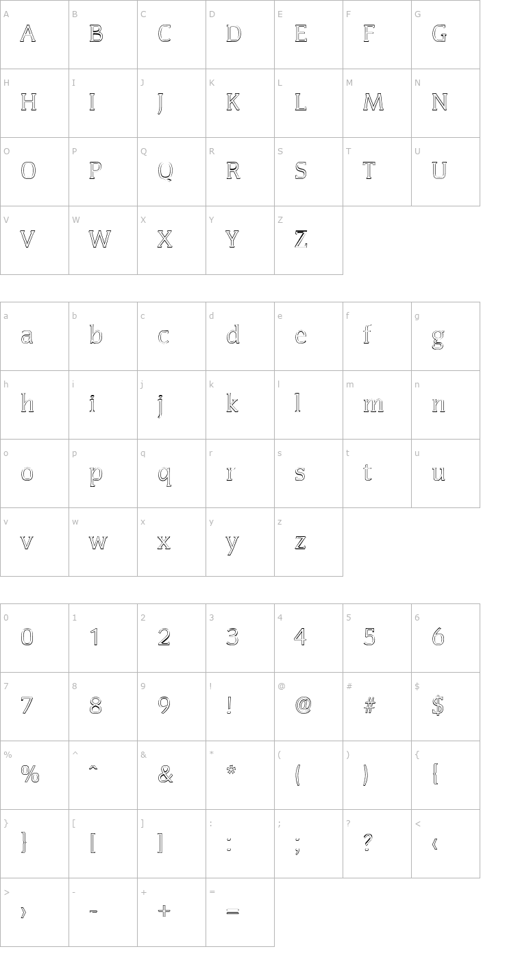 Character Map KevinBeckerOutline-Light Font