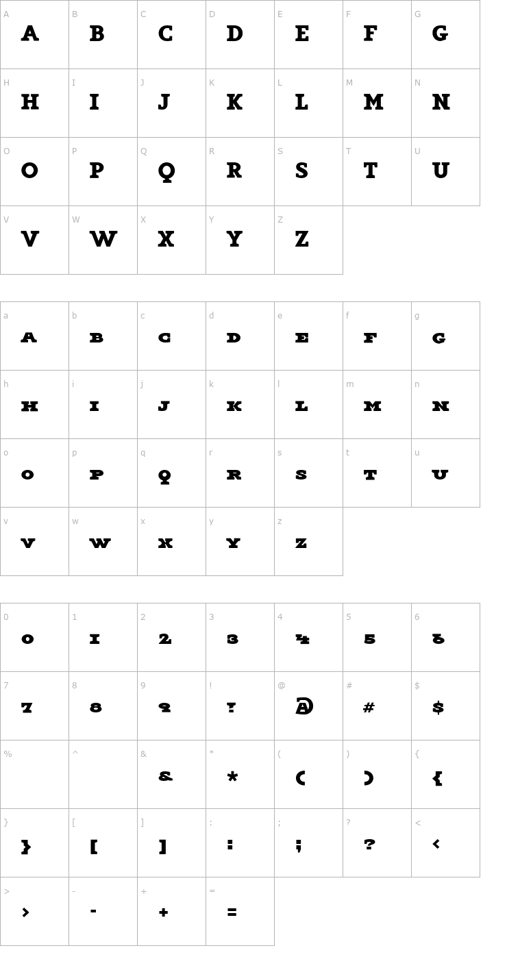Character Map Key-BoldCapitals Font