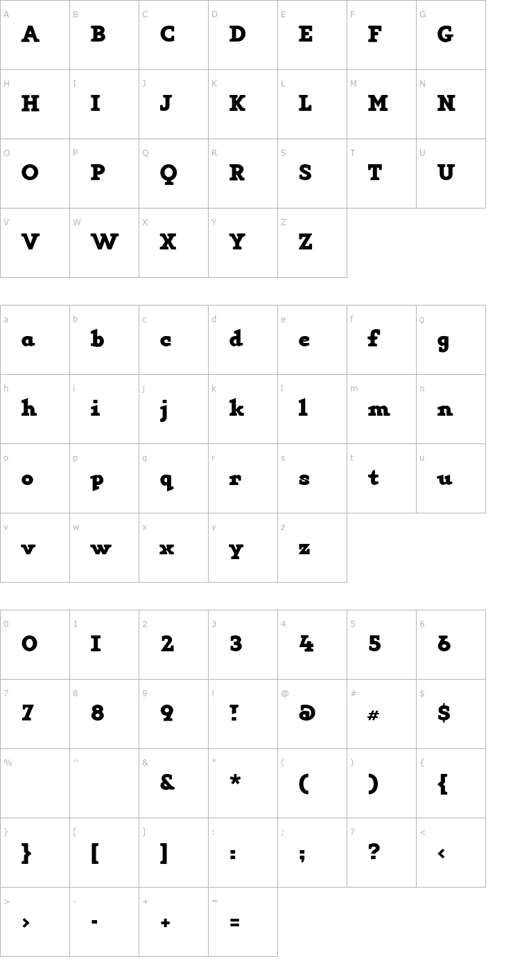 Character Map Key-BoldLiningNumbers Font