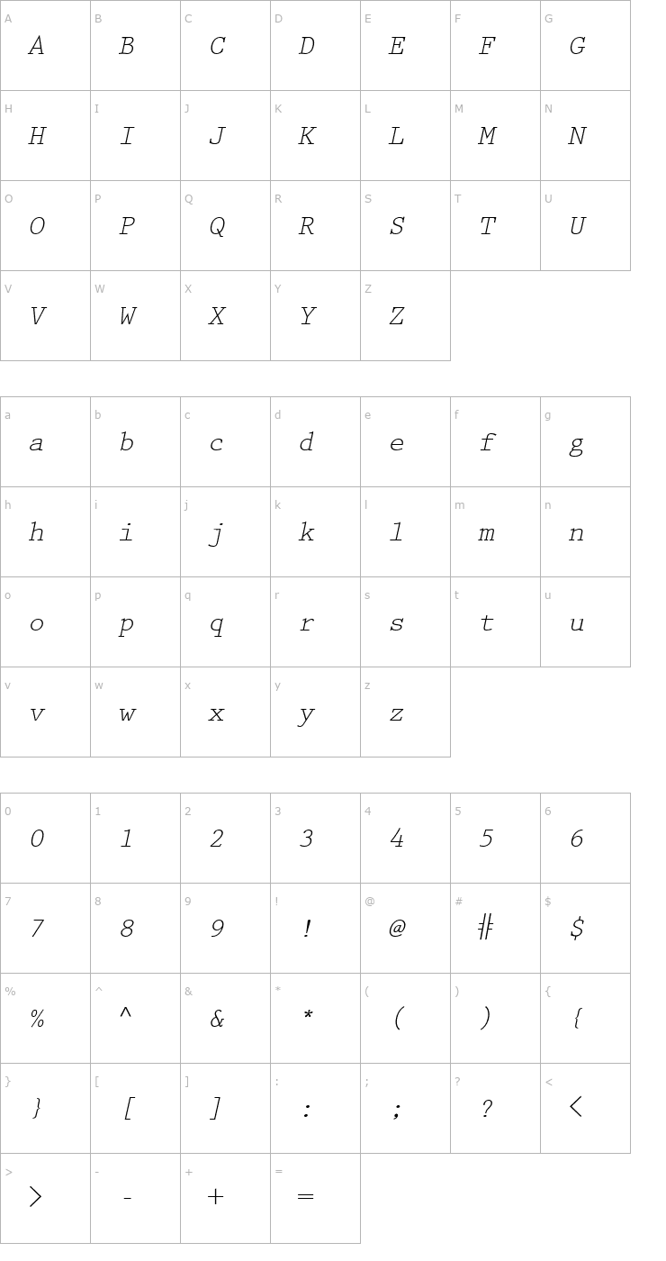 Character Map Keyboard Elite SSi Italic Font