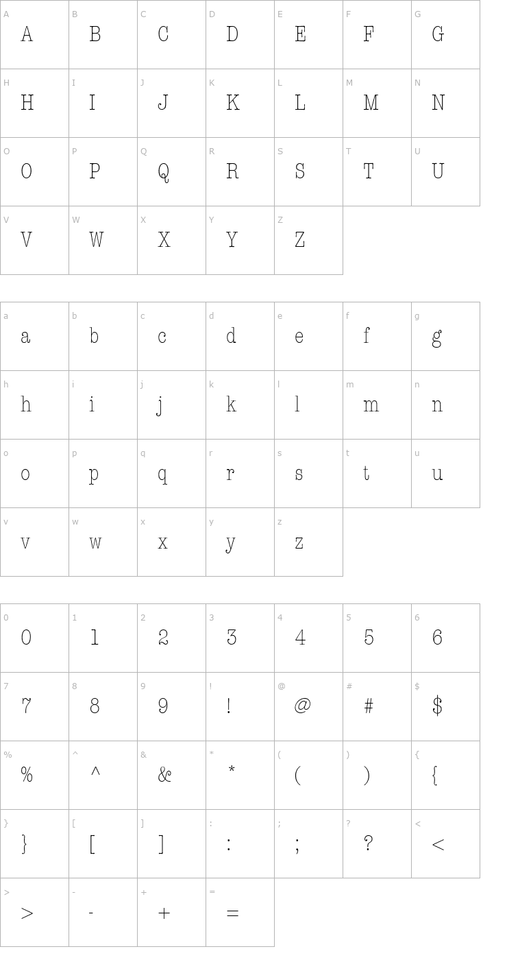 Character Map Keyboard Light Condensed SSi Light Condensed Font