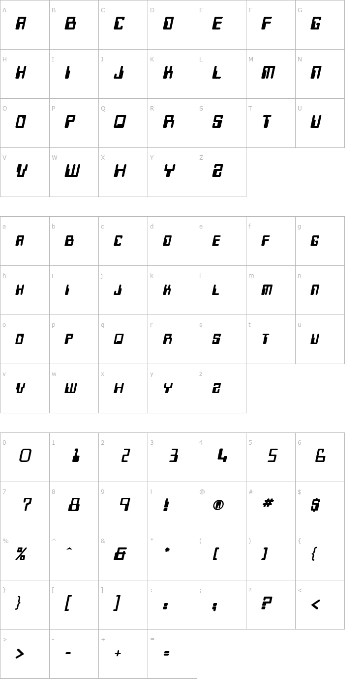 Character Map Keys Heavy Italic Font