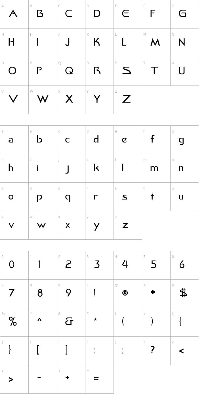 Character Map Khan Light Font